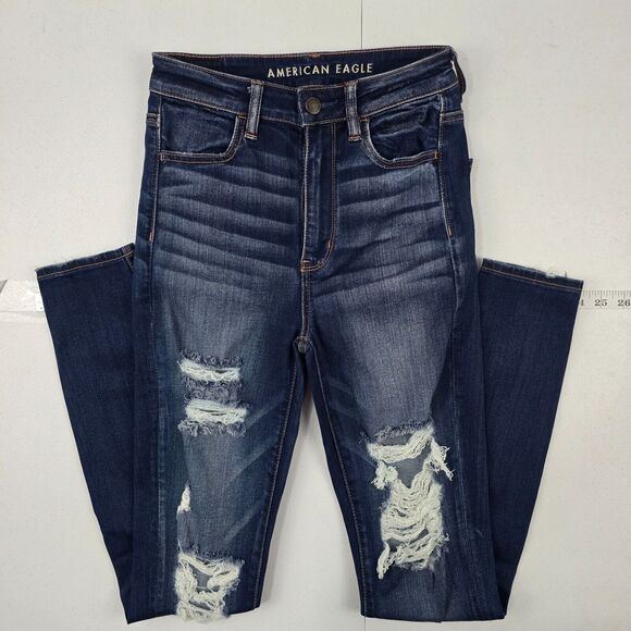 American Eagle Outfitters Denim - American Eagle Highest Rise jegging jeans blue stretch 2 long womens distressed